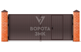 Распашные ворота 3000×2500 с калиткой из профнастила ЗМК-5177